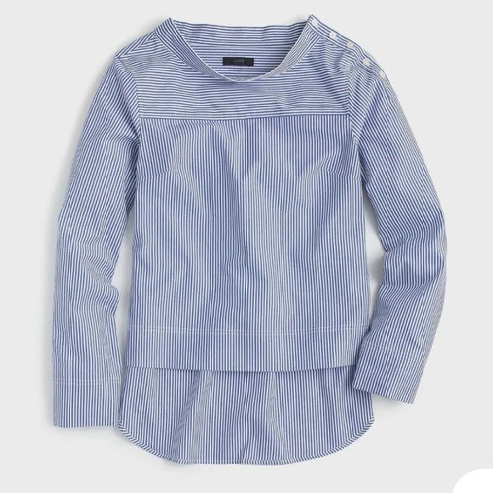 J. Crew Funnelneck Striped Shirt Blue White Button Long Sleeve Women's 4
